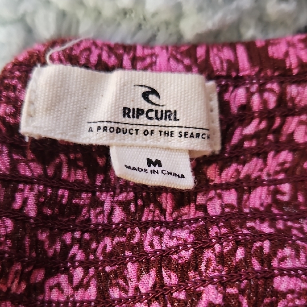 Rip Curl Beach Party Smocked Crop Top Peplum Burgundy Pink Floral NWT Size M - Picture 6 of 9